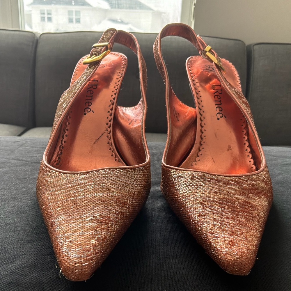 J. Renee Rose Gold Metallic Pointed-Toe Slingback Pumps 11W